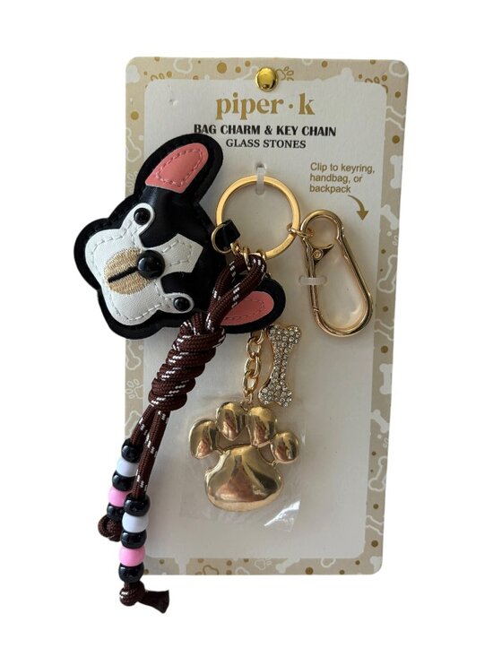 Piper K Accessories - Piper K Black and White Faux-Leather French Bulldog Bag Charm & Key Chain